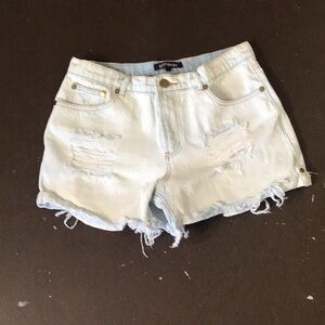 Kittenish Light Denim Distressed Shorts